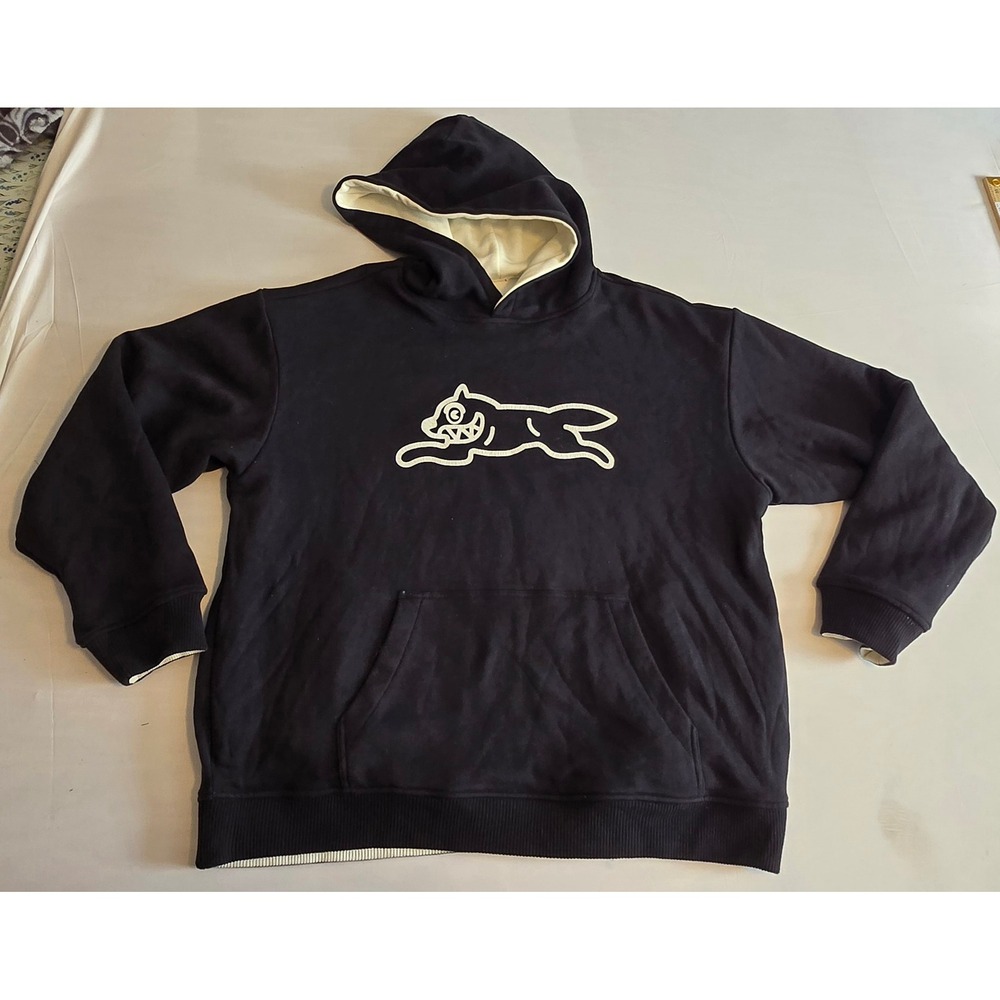 ICECREAM Mens Reversible Hoodie Dog Graphic Black Cream‎ Size Large